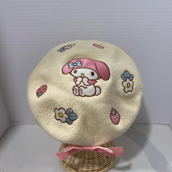 Sanrio Accessories - Sanrio My Melody Beret Embroidered Wool Pink Hello Kitty Hat